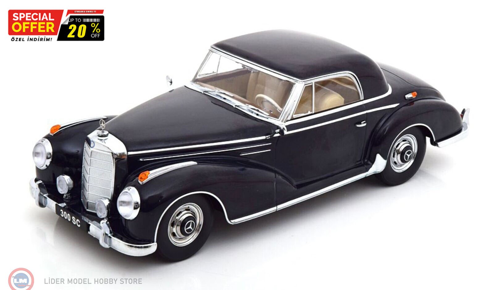 1:18 KK Scale 1955 Mercedes Benz 300 SC W188 Coupe - Dark Blue