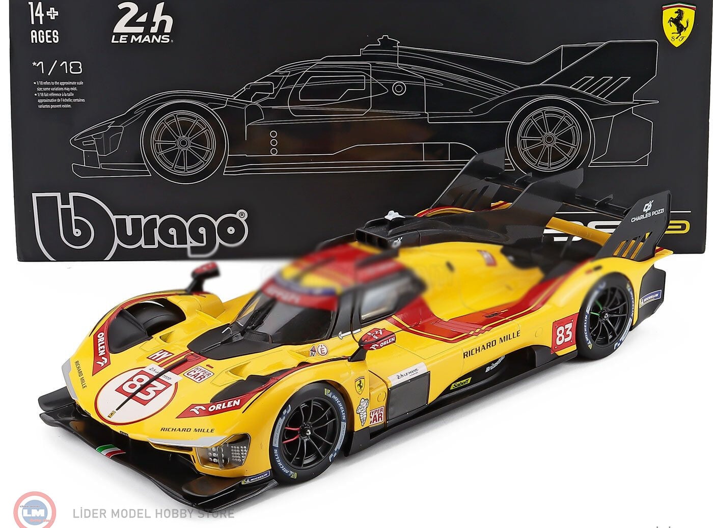 1:18 Burago Ferrari 499P #83 3.0L TURBO V6 -WINNER LeMans 2025