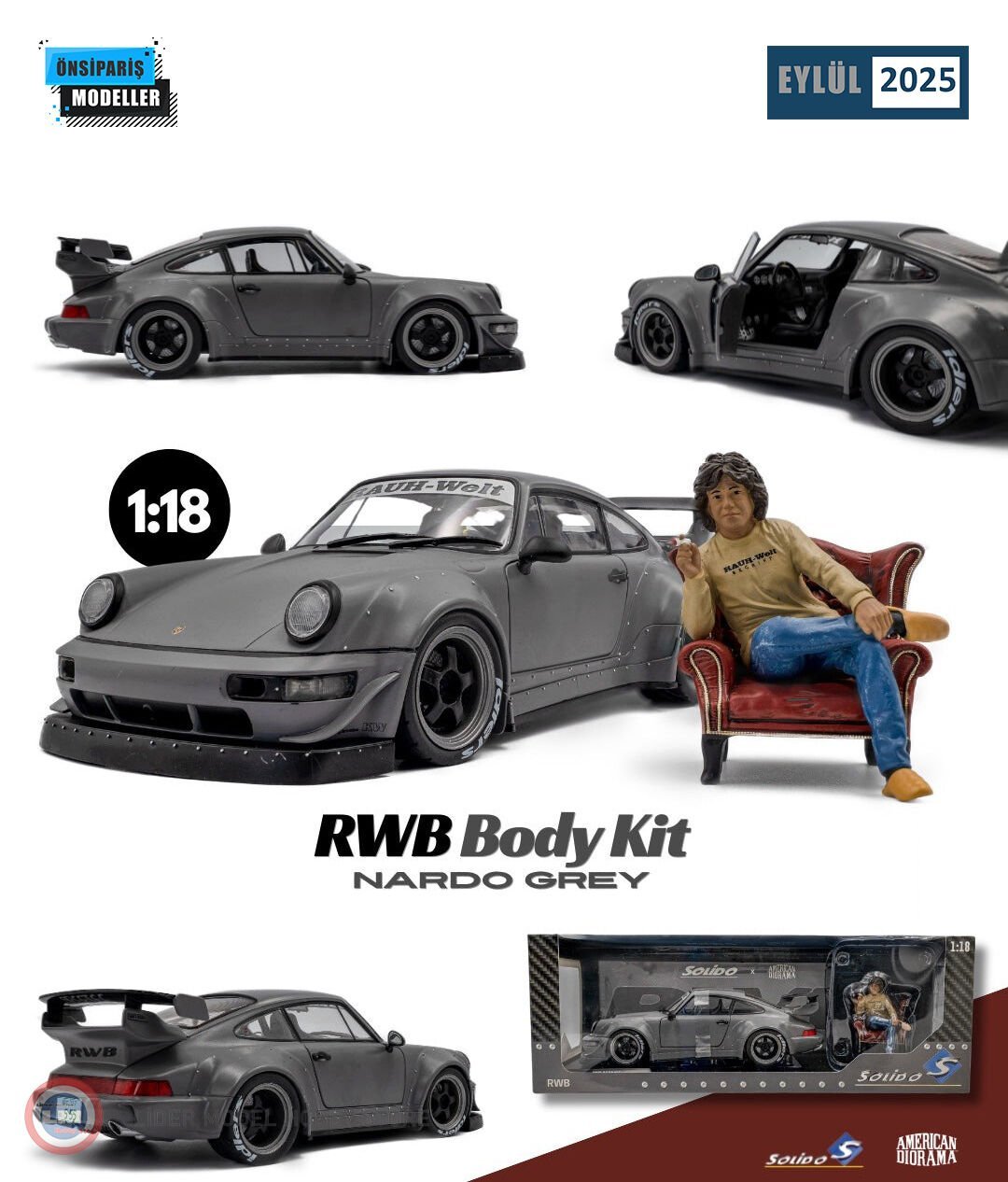 1:18 Porsche 964 RWB Nardo Grey With Akira Nakai Figurine