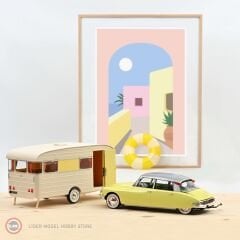 1:18  1960 Citroen DS 19 Jonquille Yellow + Caravan Digue Panoramic
