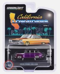 1:64 Greenlight 1946 Ford Fordor Super Deluxe in Dark Purple Metallic and Black Two Tone California Lowriders Series 6