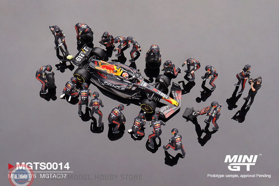 1:64 Mini GT Oracle Red Bull Racing RB19 #1  Max Verstappen Prix Pit Crew Set