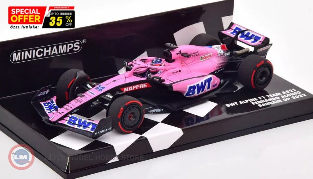1:43 Minichamps 2022 BWT ALPINE F1 TEAM A522 #14 - FERNANDO ALONSO - BAHRAIN GP - Formula 1