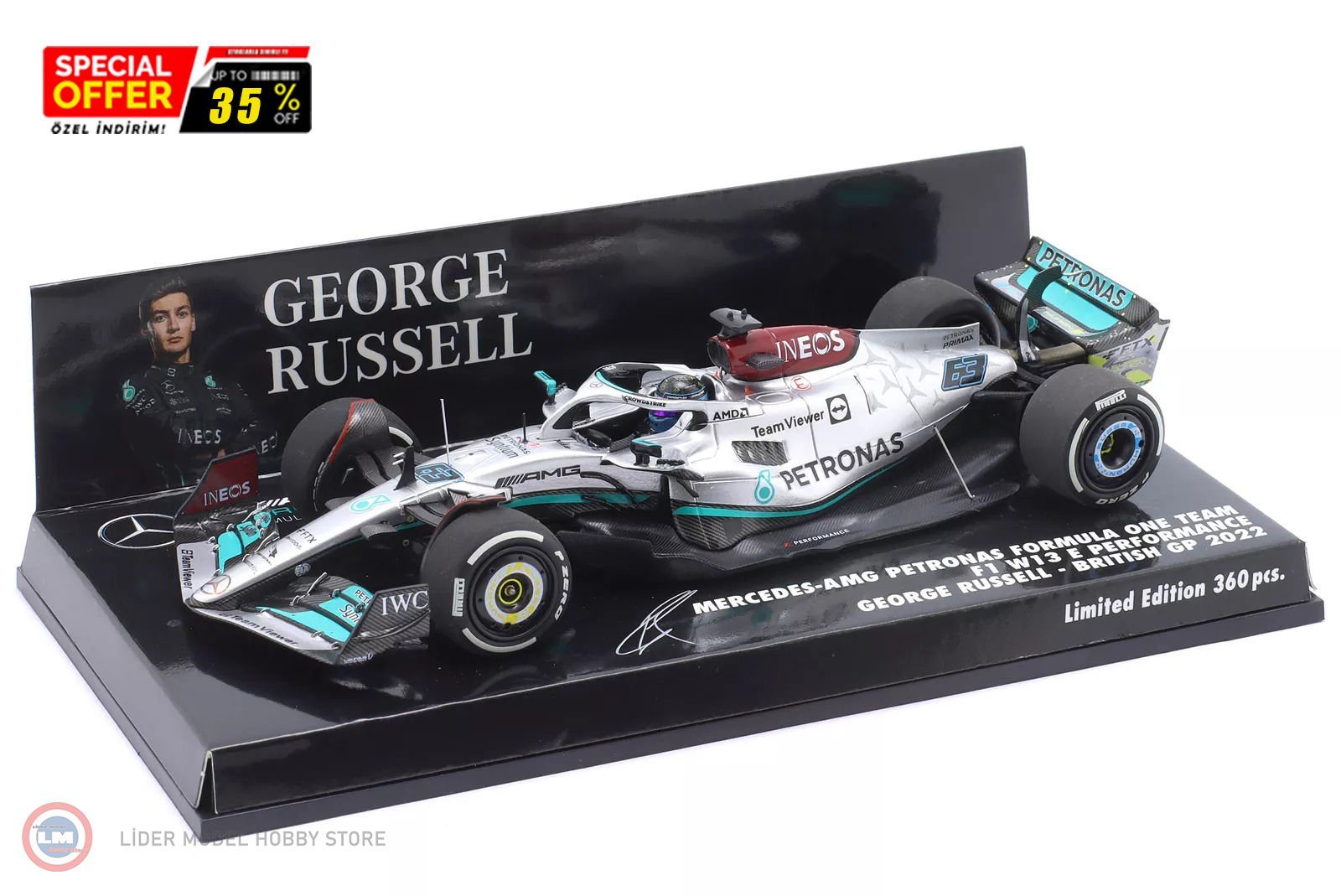 1:43 Minichamps 2022 Mercedes Benz AMG W13 #63 - GEORGE RUSSELL - BRITISH GP - Formula 1