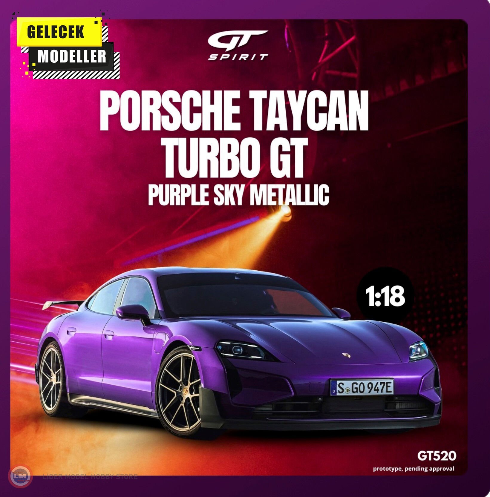 1:18 GT Spirit 2023 Porsche Taycan Turbo GT - Purple Sky Metallic