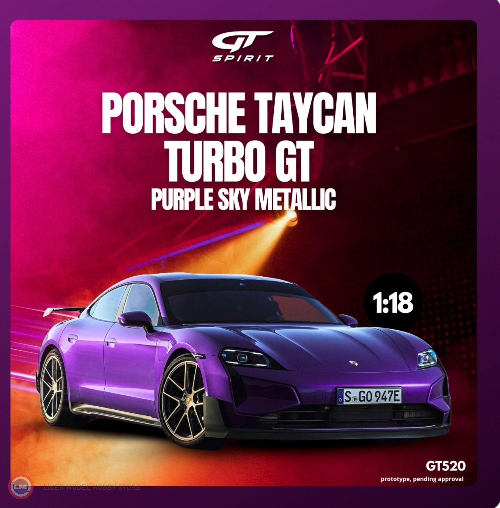 1:18 GT Spirit 2023 Porsche Taycan Turbo GT - Purple Sky Metallic