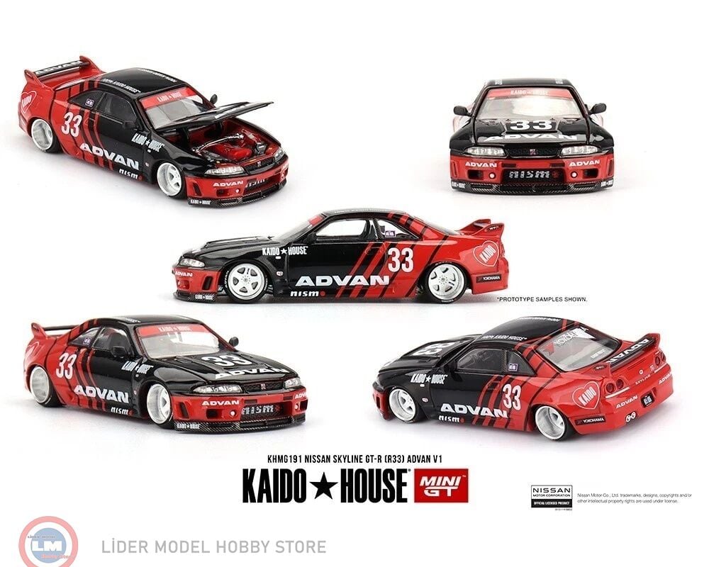 1:64 Mini GT Nissan Skyline GT-R (R33) #33 Kaido Works ADVAN