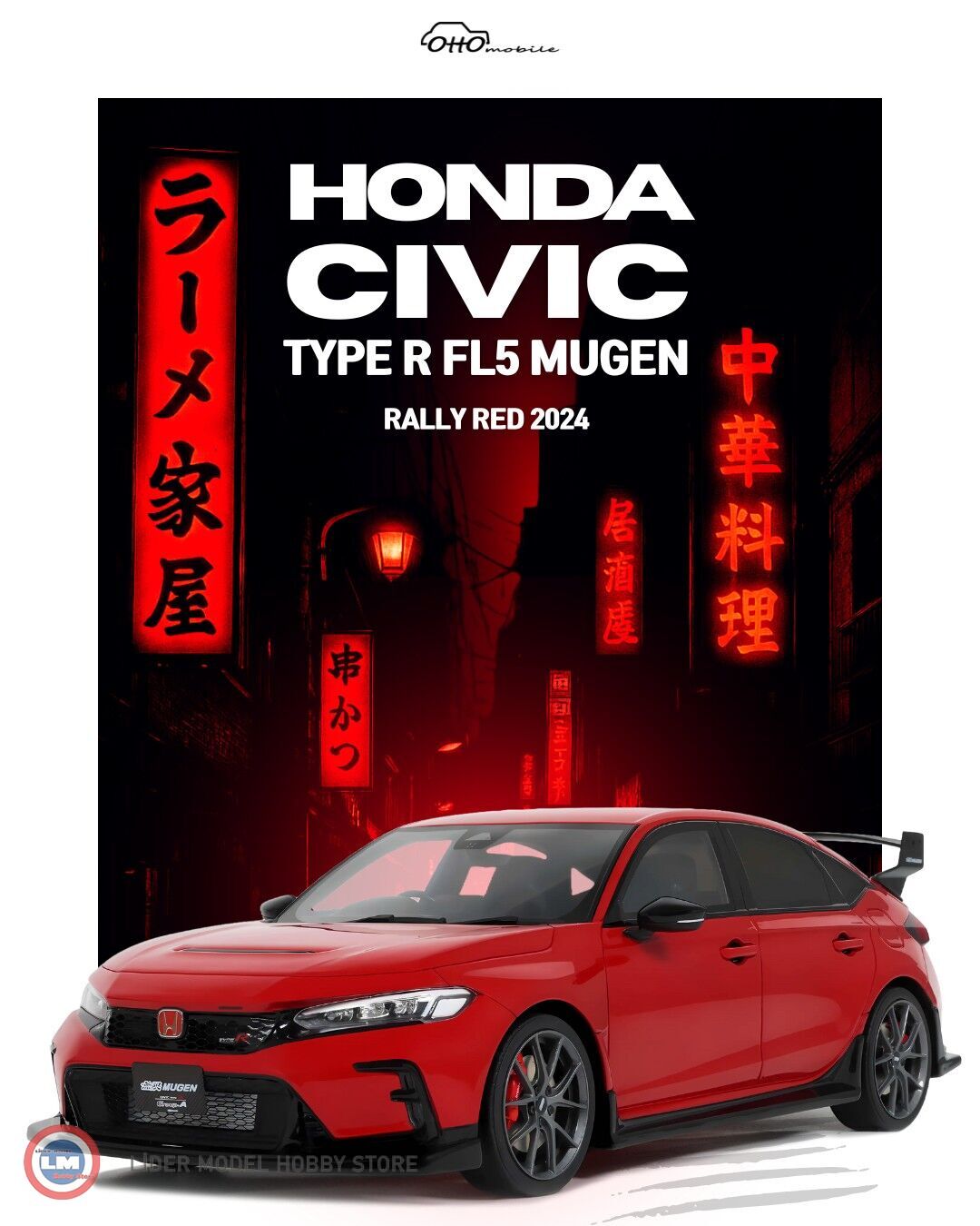 1:18 OTTO 2024 Honda Civic Type R FL5 Mugen Rally Red