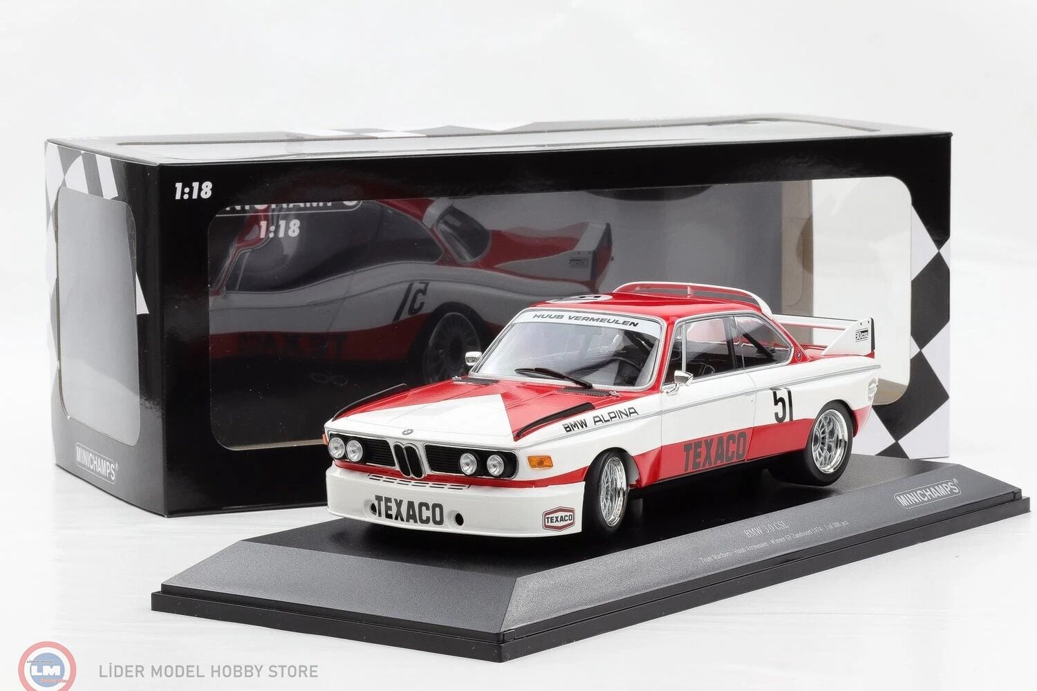 1:18 Minichamps BMW 3.0 CSL #51 Winner Zandvoort GP NTK 1974 Vermeulen