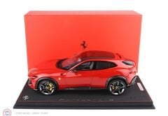 1:18 BBR Ferrari Purosangue - panoramic roof and dove-grey interior Red Corsa with gloss carbon fiber & Showcase