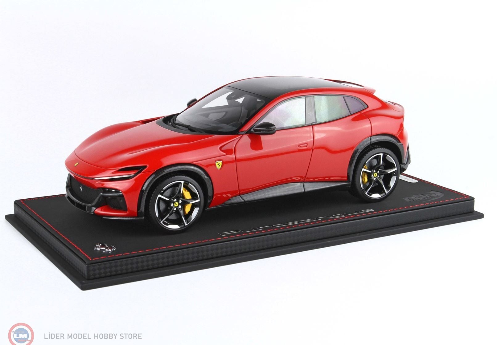 1:18 BBR Ferrari Purosangue - panoramic roof and dove-grey interior Red Corsa with gloss carbon fiber & Showcase