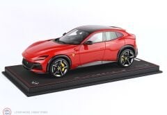 1:18 BBR Ferrari Purosangue - panoramic roof and dove-grey interior Red Corsa with gloss carbon fiber & Showcase
