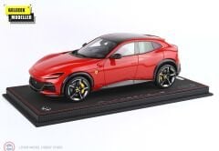1:18 BBR Ferrari Purosangue - panoramic roof and dove-grey interior Red Corsa with gloss carbon fiber & Showcase