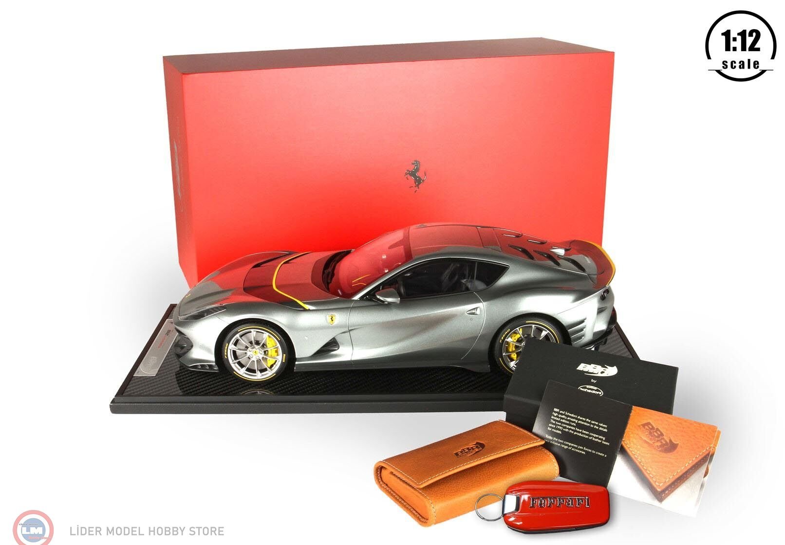 1:12 BBR 2021 Ferrari 812 Competizione - Coburn gray Spare Key case Cuoio Schedoni included