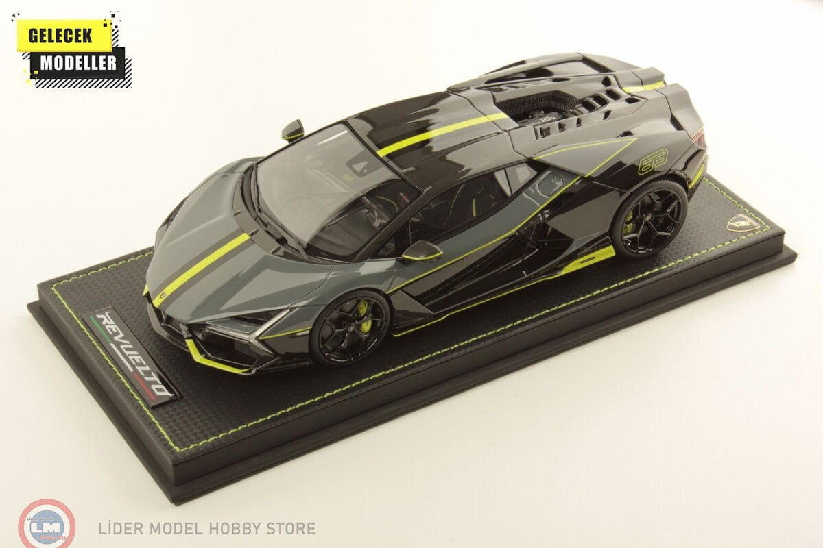 1:18 MR Collection 2023 Lamborghini Revuelto #63 Grigio Telesto with Nero Noctis  Verde Scandal