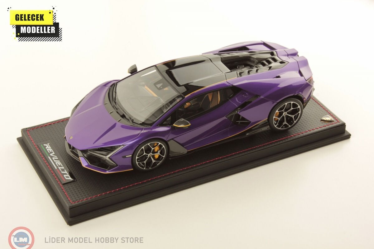 1:18 MR Collection 2023 Lamborghini Revuelto Hybrid Viola Pasifae with Yellow Livery