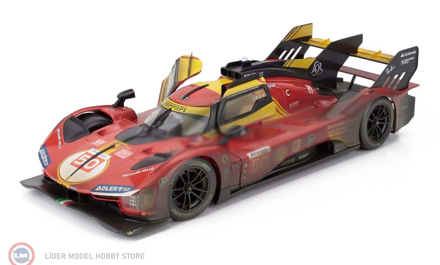1:18 Burago Ferrari 499P 3.0L TURBO V6 #50 - WINNER LeMans 2024 '' AFTER RACE VERSION ''