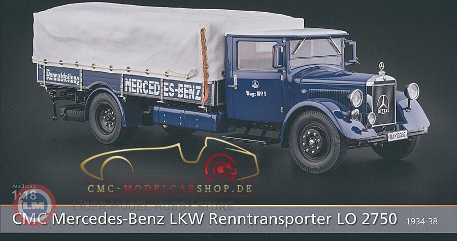 1:18 CMC Mercedes Benz LKW Renntransporter LO 2750