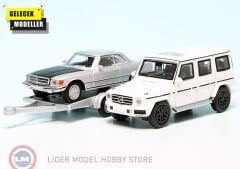 1:87 Schuco 2018 Mercedes Benz G-Class W464 with trailer and Mercedes Benz 450 SLC