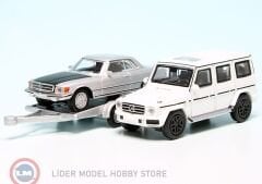 1:87 Schuco 2018 Mercedes Benz G-Class W464 with trailer and Mercedes Benz 450 SLC