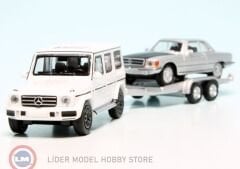 1:87 Schuco 2018 Mercedes Benz G-Class W464 with trailer and Mercedes Benz 450 SLC