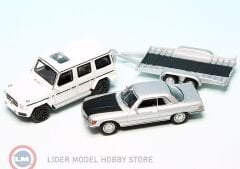 1:87 Schuco 2018 Mercedes Benz G-Class W464 with trailer and Mercedes Benz 450 SLC