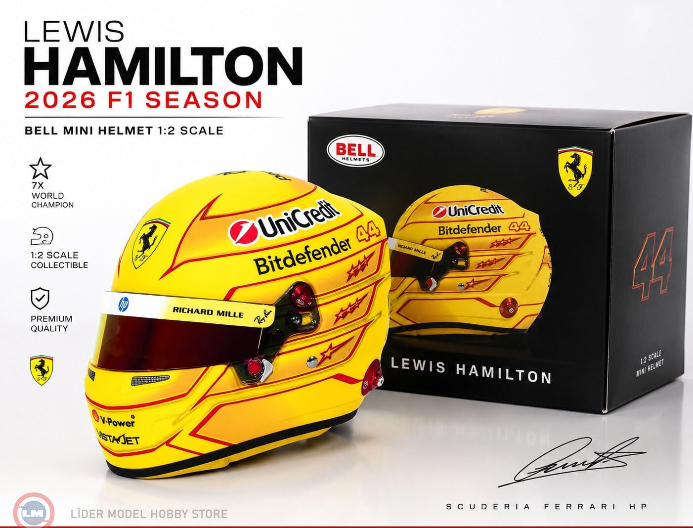 1:2 Miniature Helmets Lewis Hamilton – #44 Scuderia Ferrari 2026 Kask
