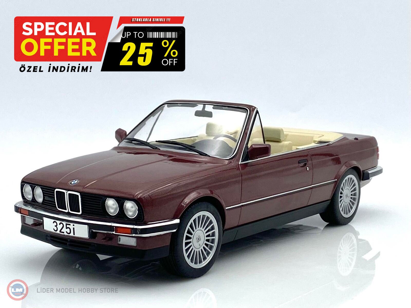 Miniature MGC BMW 325i (E30) Cabriolet 1989 - Bleu - Échelle 1/18