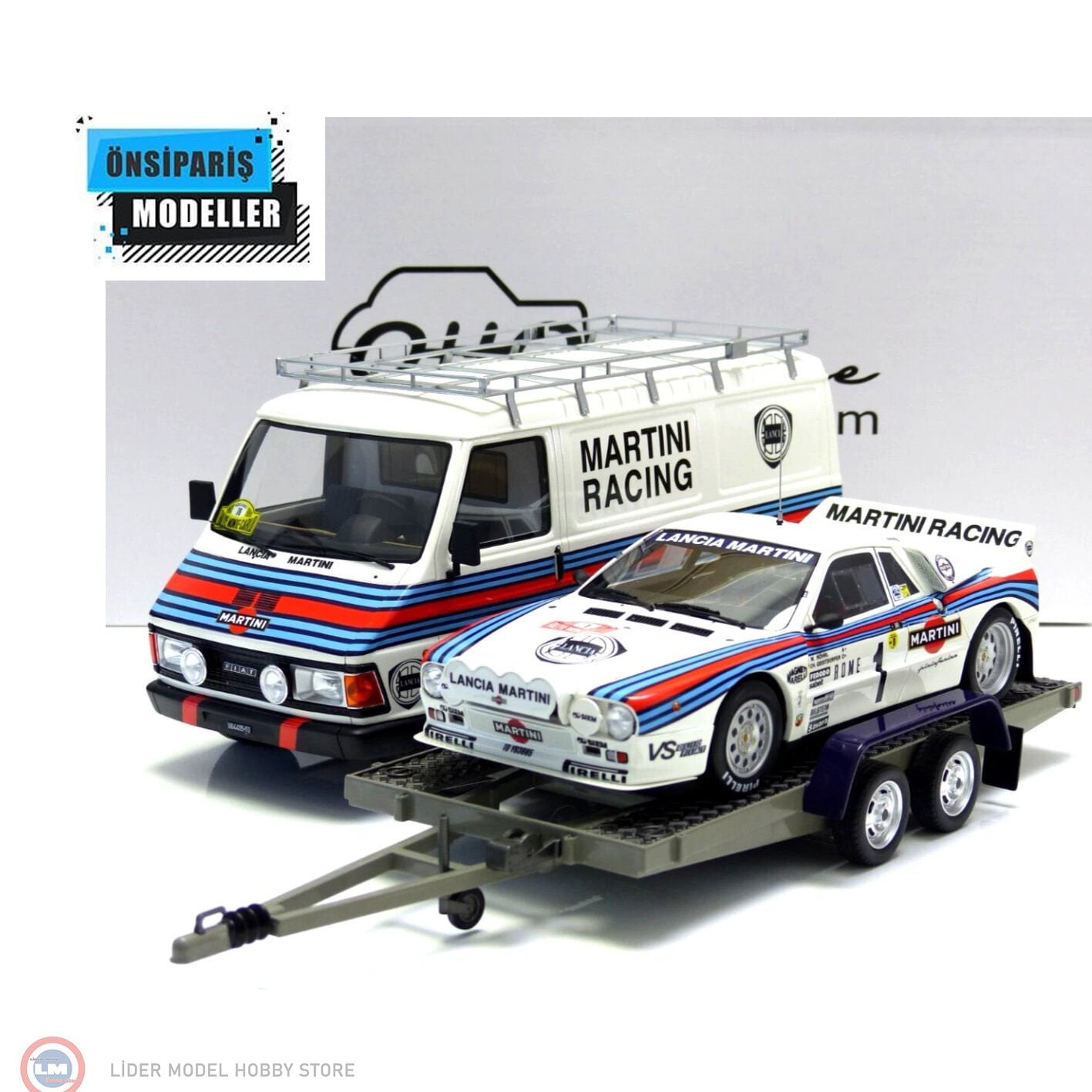 1:18 Fiat 242 + Trailer + Lancia 037 Martini Röhrl Monte Carlo Rally 1983
