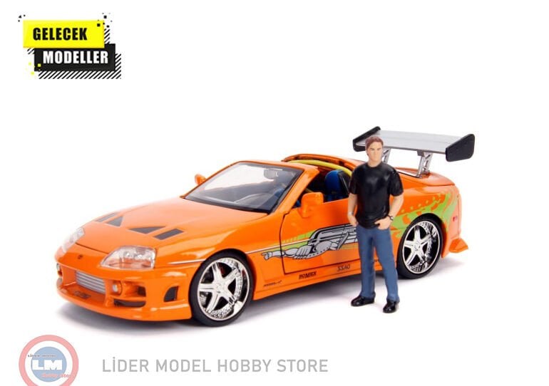 1:24 Jada 1995 Toyota Supra Fast and Furious, orange & Brian figure