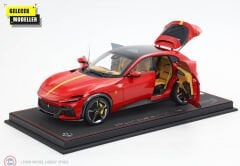 1:18 BBR Ferrari Purosangue diecast tetto panoramico - Rosso Corsa e striscia gialla- Luxury pack