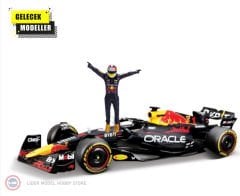 1:24 Burago 2023 Red Bull RB19 #1 MAX VERSTAPPEN - WORLD CHAMPION VERSION ve Altın Ayakkabılı Figür