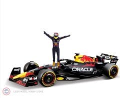 1:24 Burago 2023 Red Bull RB19 #1 MAX VERSTAPPEN - WORLD CHAMPION VERSION ve Altın Ayakkabılı Figür