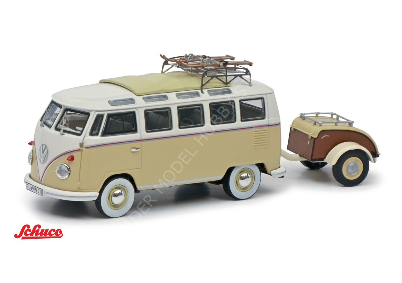 1:43 1960 Volkswagen T1 Samba Anhänger + Ski