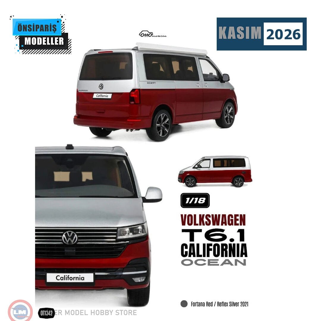 1:18 Otto 2021 Volkswagen T6 California Ocean Fortana Red Reflex Silver