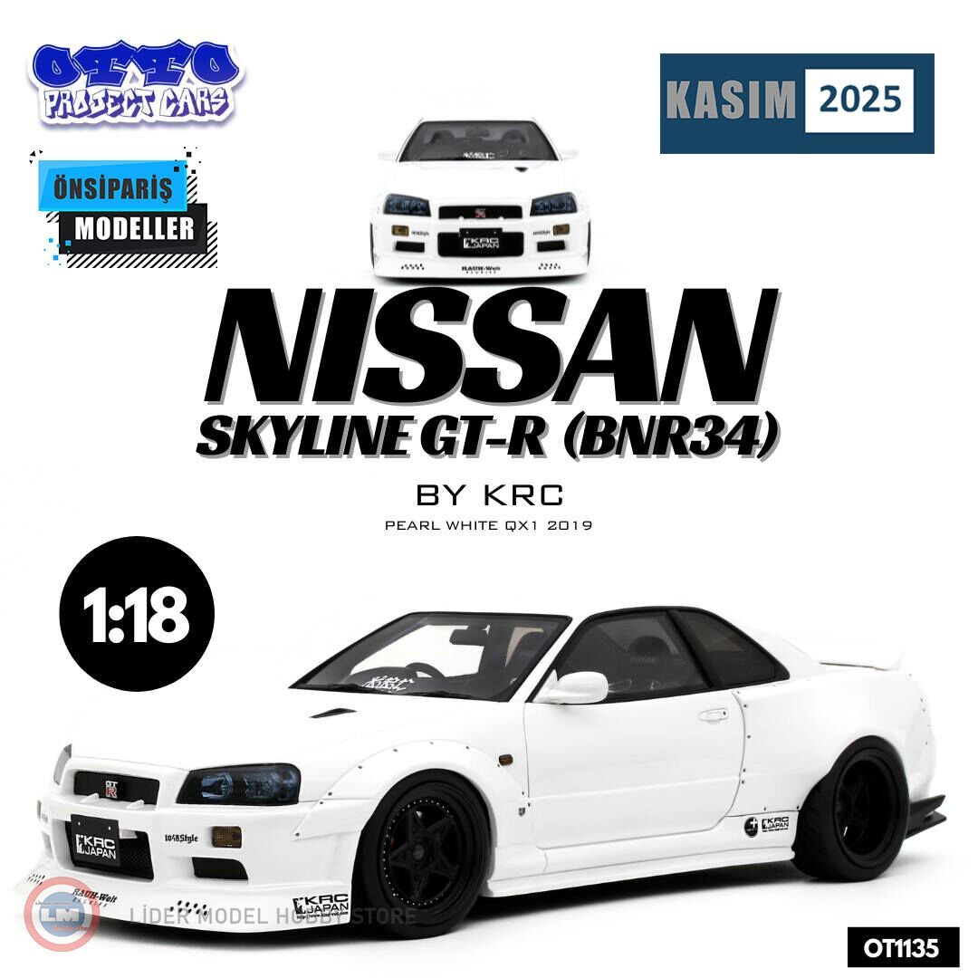 1:18 2019 Nissan Skyline GT-R R34 KRC Body Kit Pearl White QX1