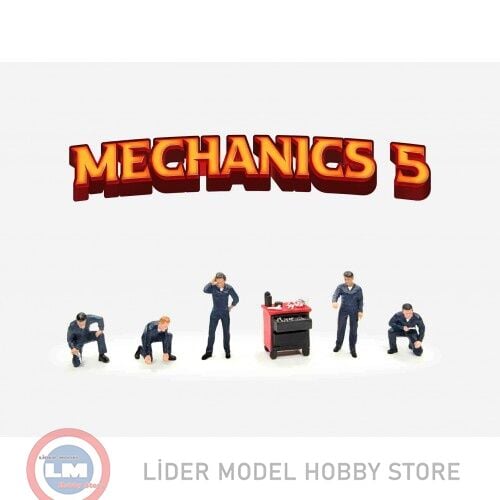 1:64 American Diorama Figure set Mechanics 5 Figurines with workshop wagon