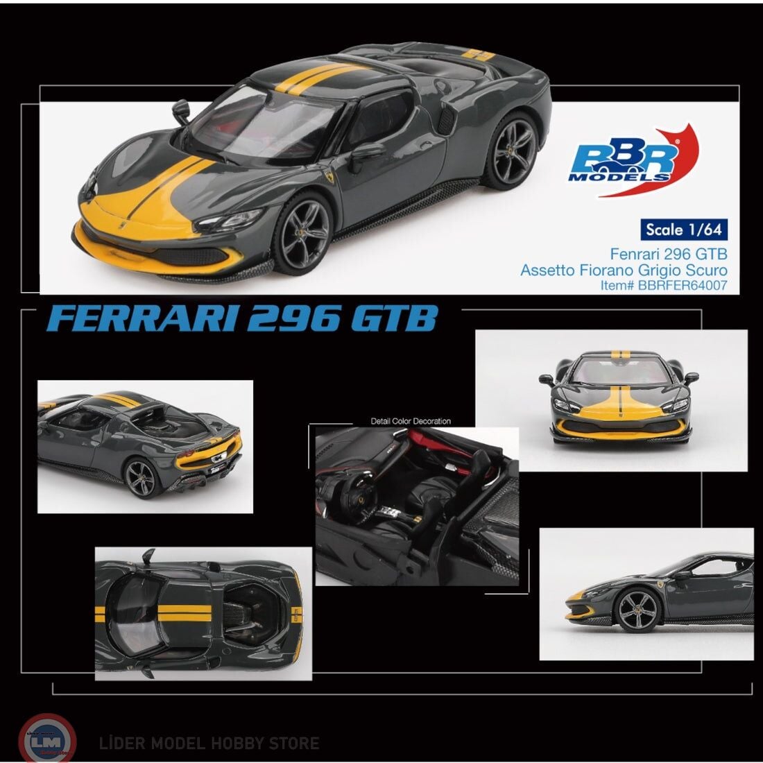 1:64 BBR 2026 Ferrari 296 GTB Assetto Fiorano Grigio Scuro