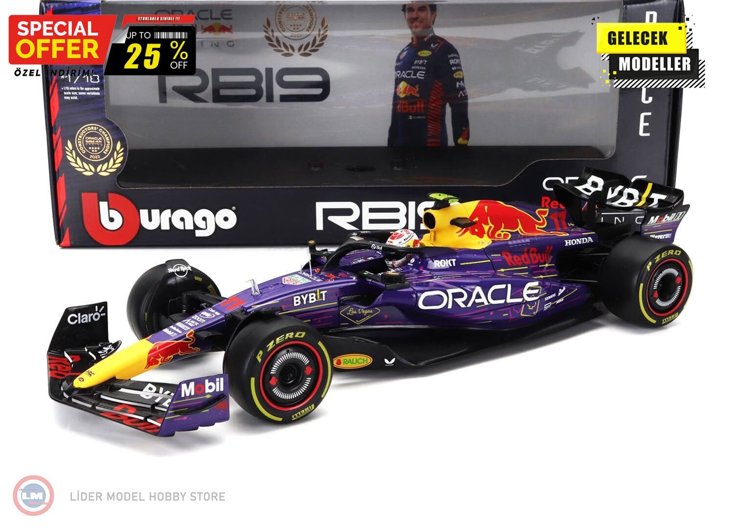 1:18 Burago RED BULL F1 RB19 TEAM ORACLE RED BULL RACING #11 2023 - 3rd LAS VEGAS USA GP SERGIO PEREZ
