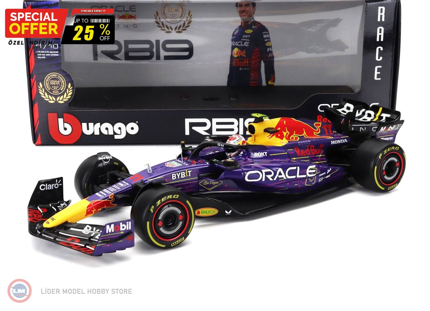 1:18 Burago RED BULL F1 RB19 TEAM ORACLE RED BULL RACING #11 2023 - 3rd LAS VEGAS USA GP SERGIO PEREZ