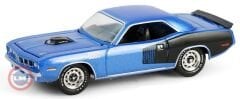 1:64 Greenlight 1971 Plymouth Cuda 440 6bbl Shaker in B5 Blue Cuda 60th Anniversary