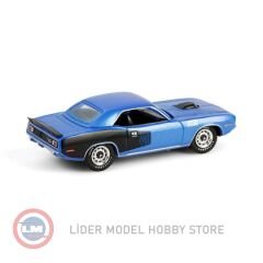 1:64 Greenlight 1971 Plymouth Cuda 440 6bbl Shaker in B5 Blue Cuda 60th Anniversary