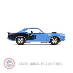 1:64 Greenlight 1971 Plymouth Cuda 440 6bbl Shaker in B5 Blue Cuda 60th Anniversary