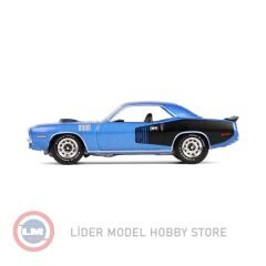 1:64 Greenlight 1971 Plymouth Cuda 440 6bbl Shaker in B5 Blue Cuda 60th Anniversary