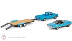1:64 Greenlight 1969 Plymouth GTX with 1967 Dodge D200 and Flatbed Trailer Graveyard Carz TV Series
