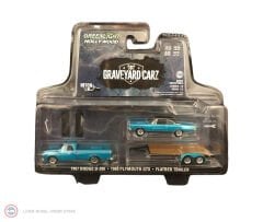 1:64 Greenlight 1969 Plymouth GTX with 1967 Dodge D200 and Flatbed Trailer Graveyard Carz TV Series