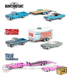 1:64 Greenlight 1969 Plymouth GTX with 1967 Dodge D200 and Flatbed Trailer Graveyard Carz TV Series