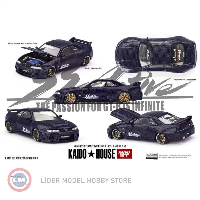 1:64 Mini GT Kaido KHMG163 1995 Nissan Skyline GT-R R33 Active Carbon R V2