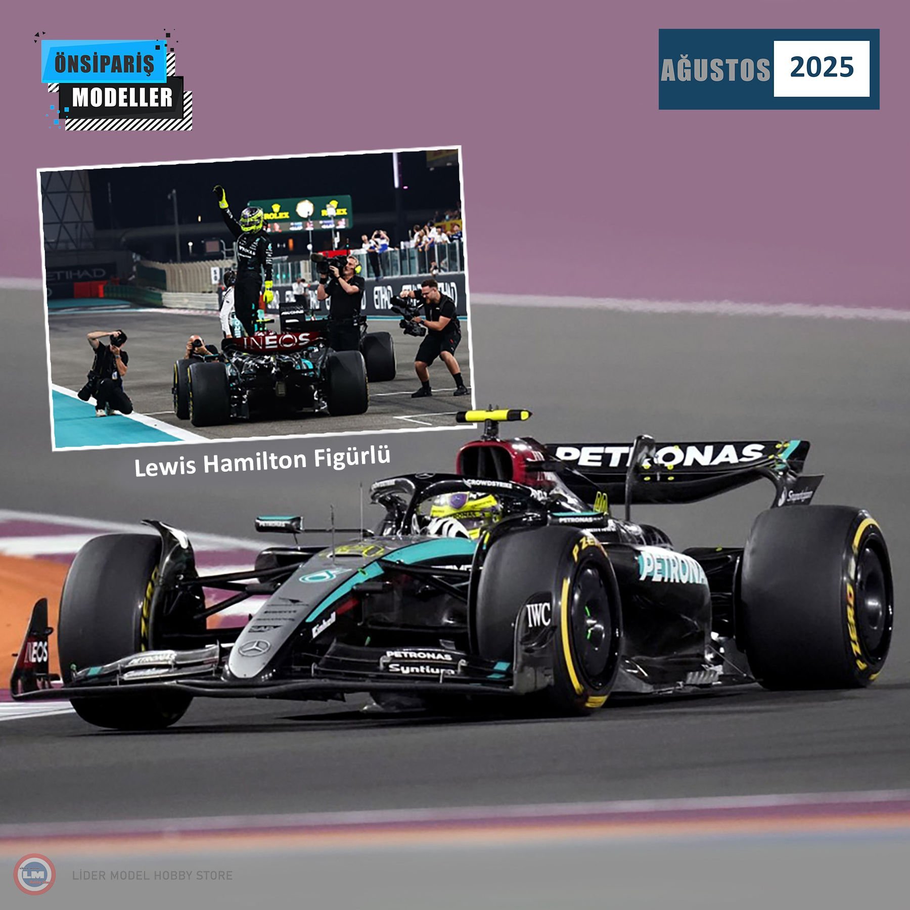1:18 Mercedes Benz AMG Petronas #44 Abu Dhabi GP 2024 Formula 1 W15 EQ - LAST RACE -Lewis Hamilton Figürlü