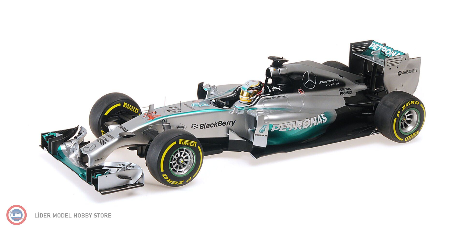 1:12 Minichamps 2014 Mercedes Benz Formula 1 W05 AMG Petronas #44 World Champion Season Lewis Hamilton With Showcase